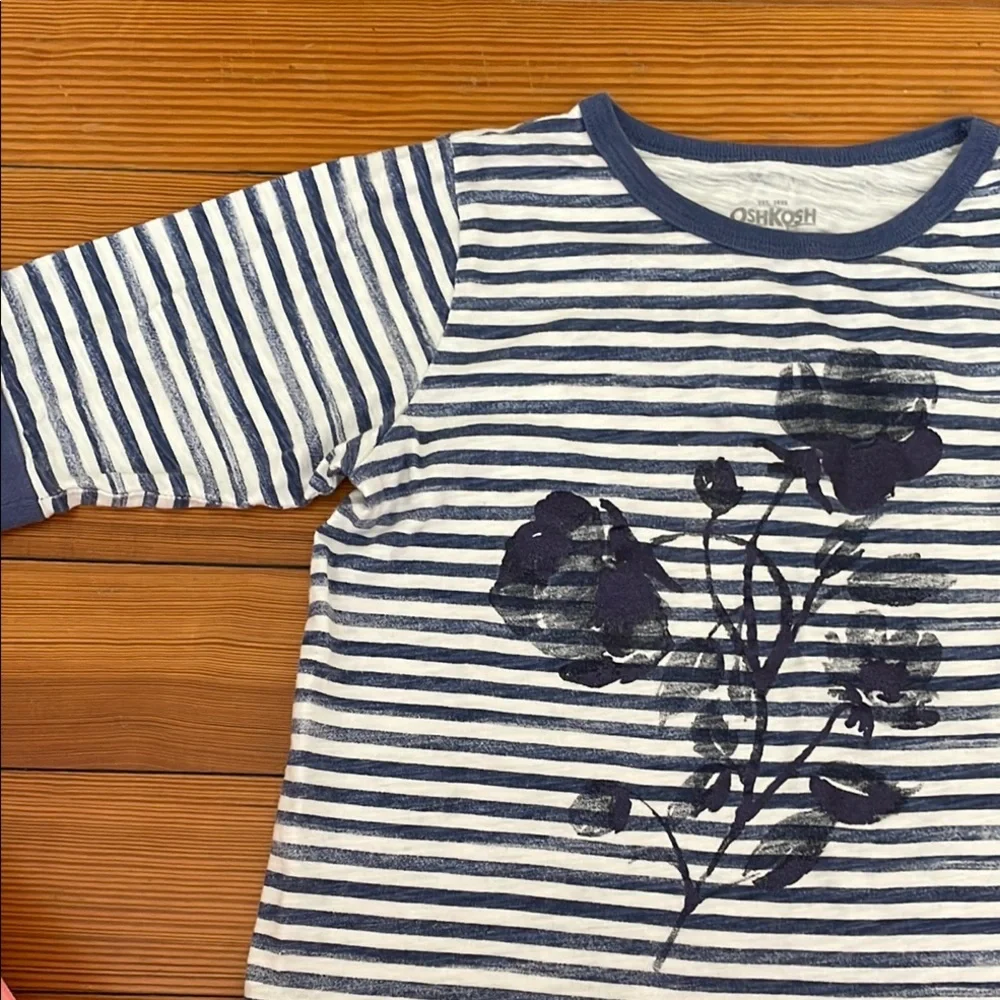 OshKosh B'gosh Kids Striped Blue Floral Shirt GUC size 10